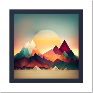 Colorful Sunset Geometric Mountains Sunrise Posters and Art